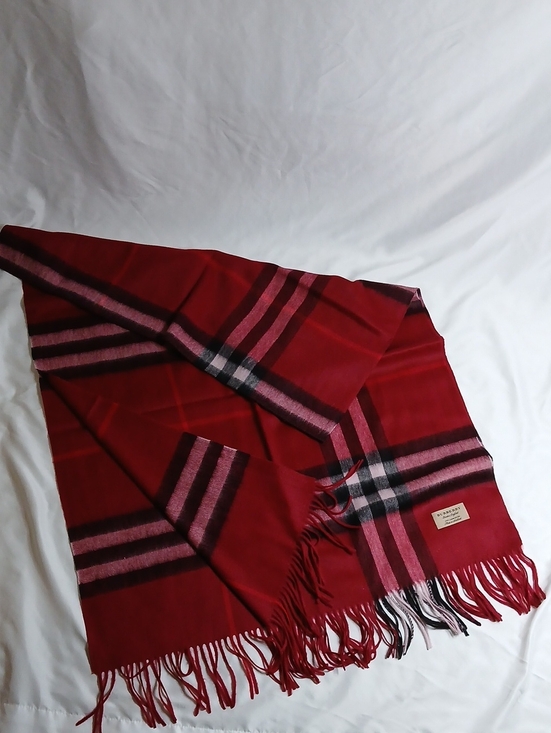 Burberry Accessories - Burberry Red Plaid Wool Scarf with Black Accents